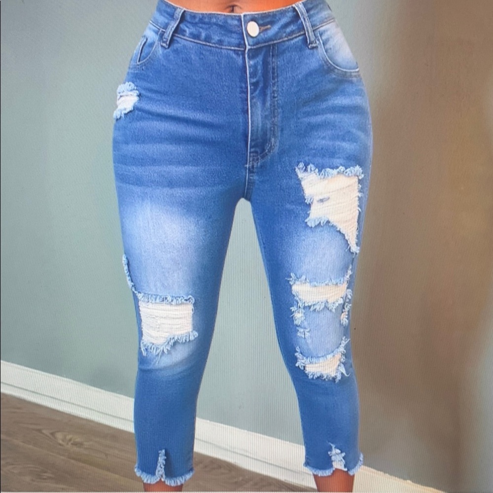 Blue Distressed High-Rise Women’s Jeans